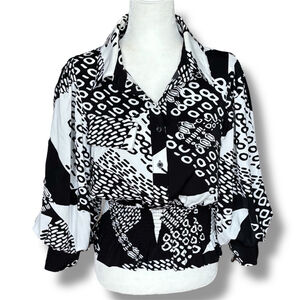 Vintage Gracia Cropped Abstract Print Peplum Blouse Size L